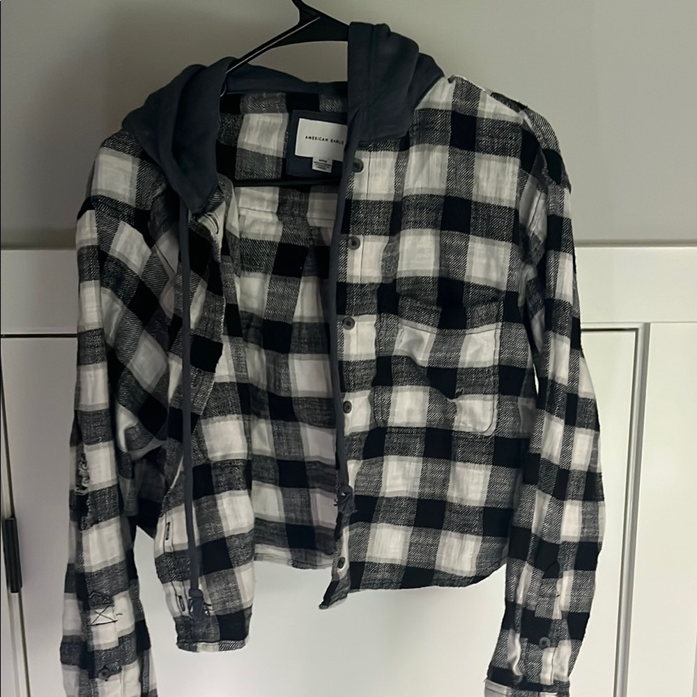 Black and White Plaid Jacket with Hood
